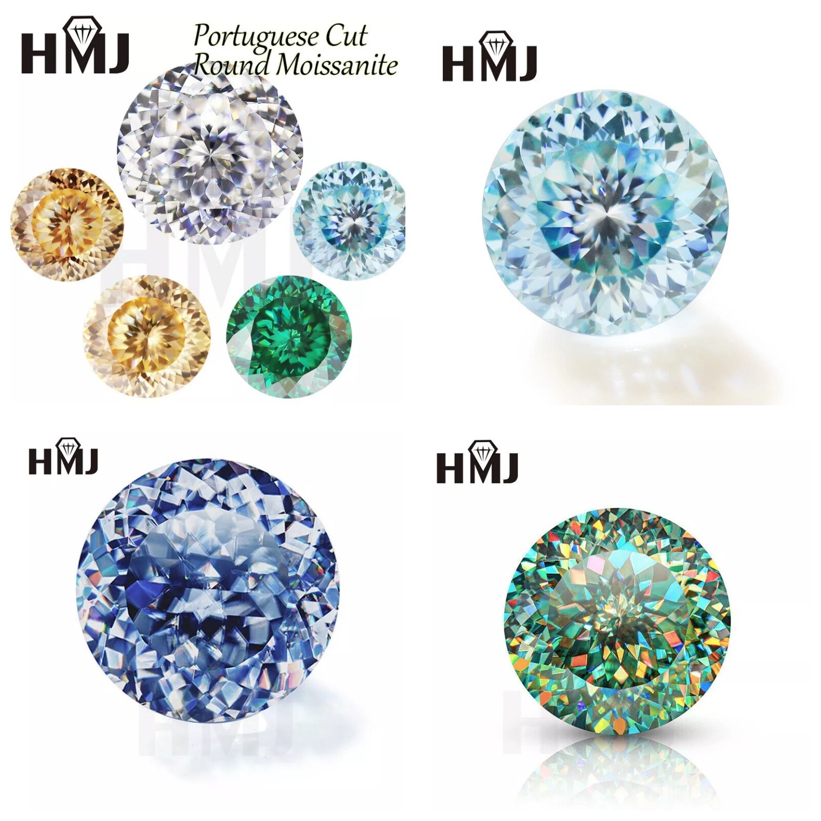 Portuguese Cut Round Moissanite Green Blue Color VVS1 GRA Handmade Loose Gems