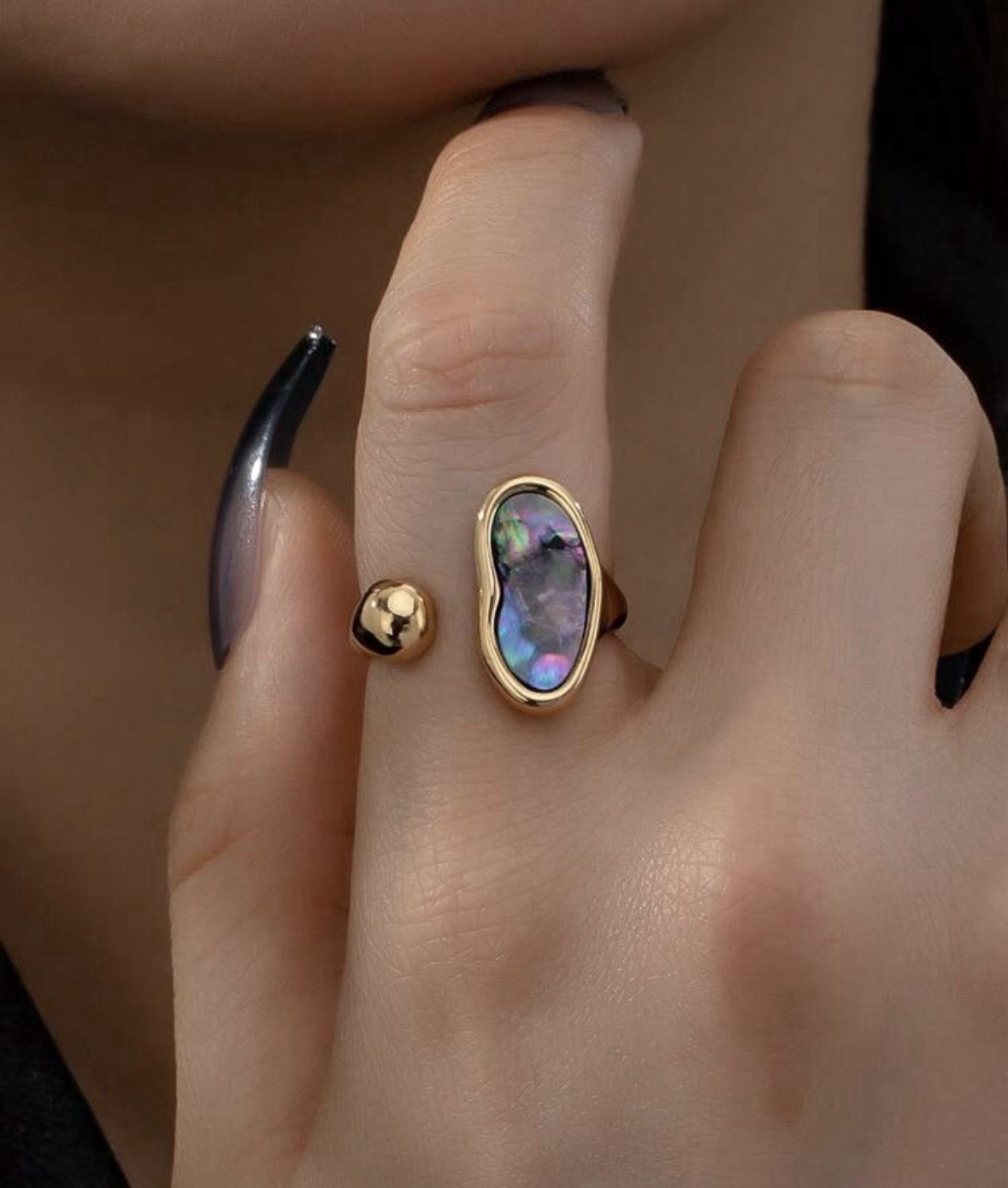 Gemstone Inlaid Single Opening Ring One Size