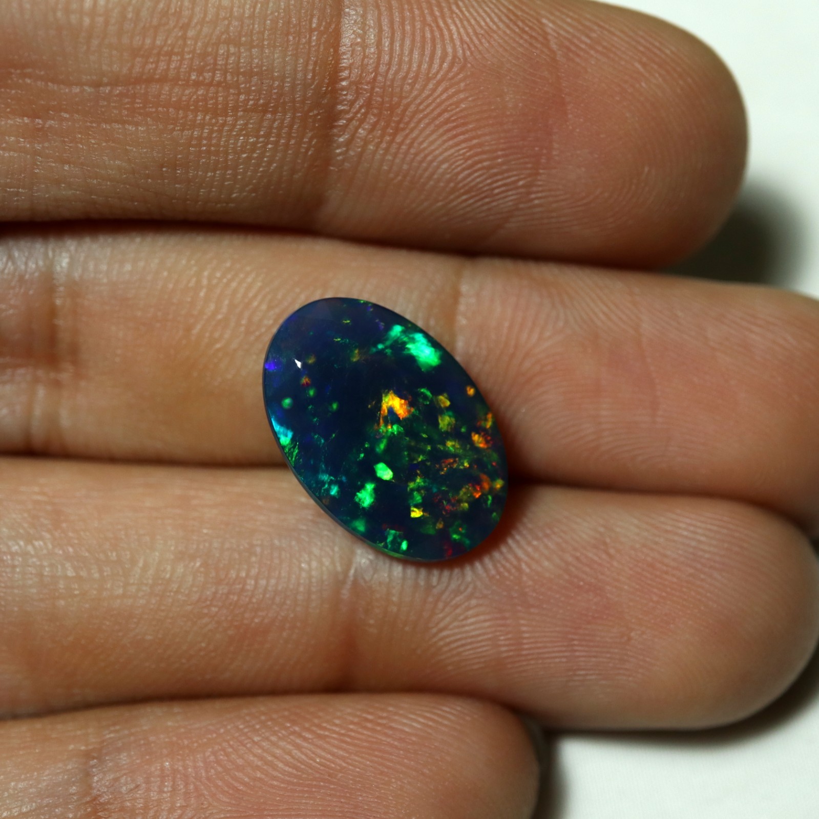 3.5Ct Real Ethiopian Smoked Black Opal AAAA Faceted Oval Rainbow Fire 16×10.8MM