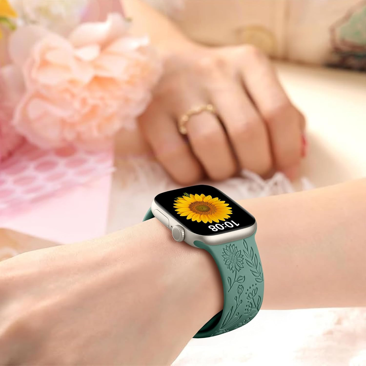 SNBLK 6 Pack Floral Engraved Bands Compatible with Apple Watch Bands 40Mm 41Mm 4