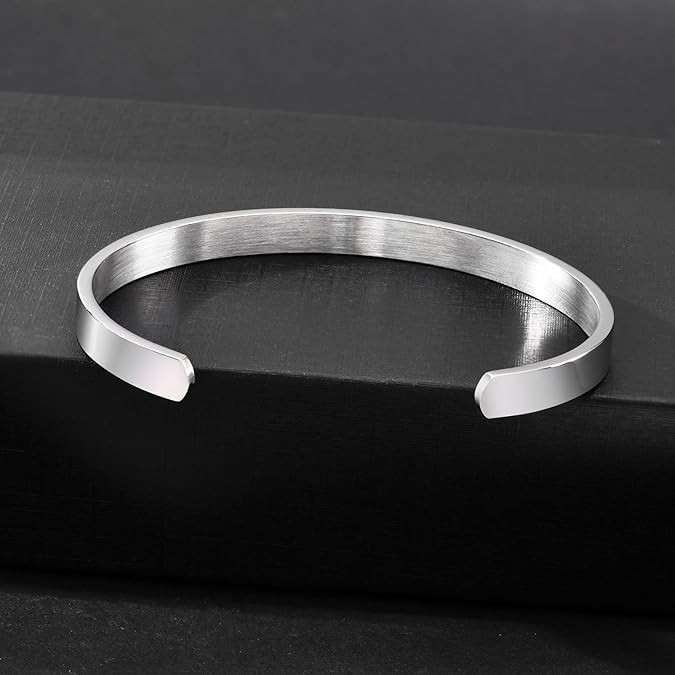 Stainless Steel Mens Cuff Bracelet 6mm Cool Open Metal Cuff Bangle Men Women USA
