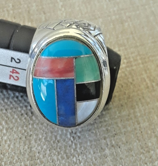 Carolyn Pollack 925 Sterling Silver Multistone Inlay Ring Size 15.4mm about 4.75