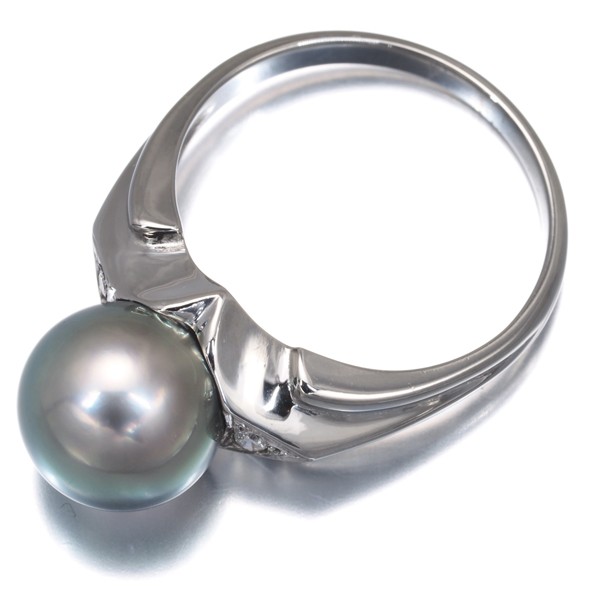 Auth Mikimoto Ring Black South Sea Pearl Diamond Solitaire US6-6.25 Pt 900