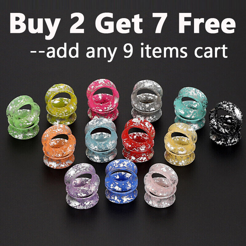 2pcs Soft Silicone Tunnels with Colorful Spots Piercing Jewelry Gauges 2g-1 inch