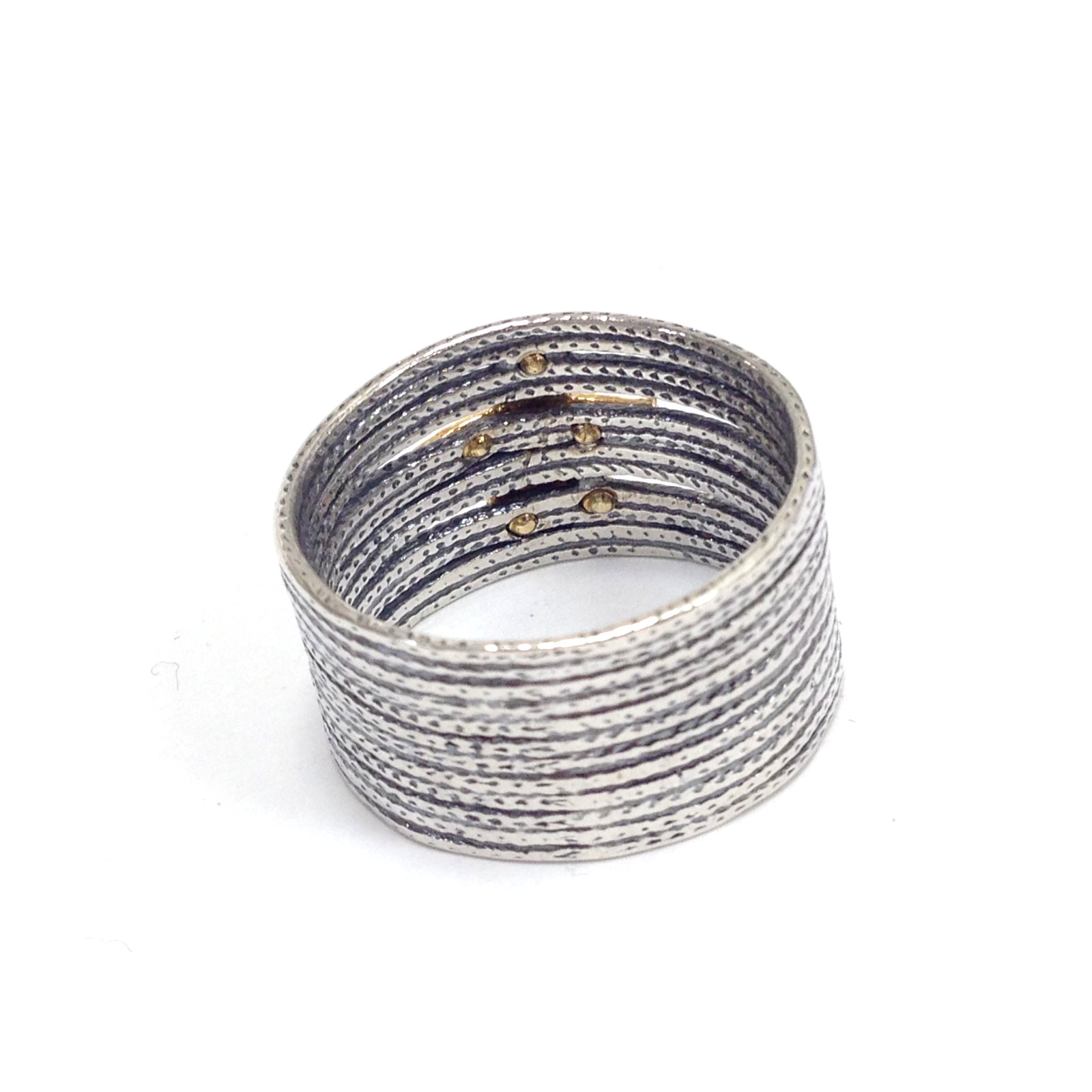 PZ Israel Paz Creations Sterling Silver Gold Tone Star Wide Band Ring Size 10.5