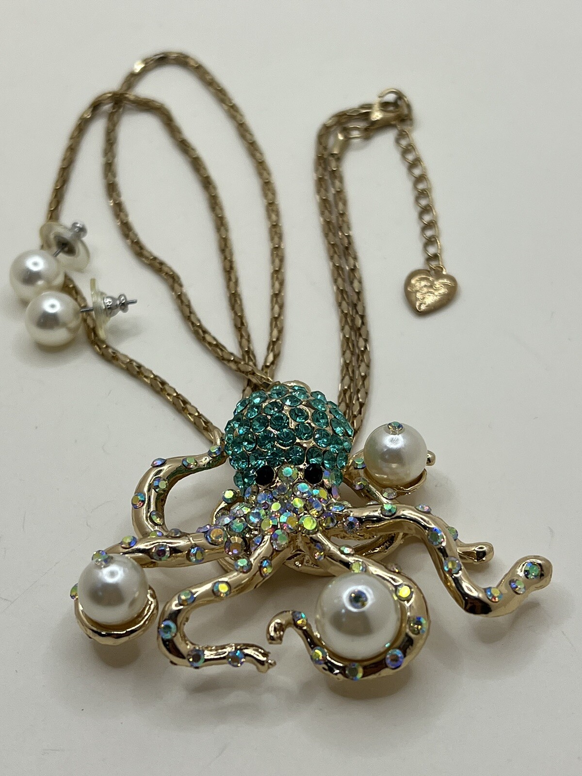 Betsey Johnson Large Aqua/Turquoise Blue Octopus Statement Necklace & Earrings
