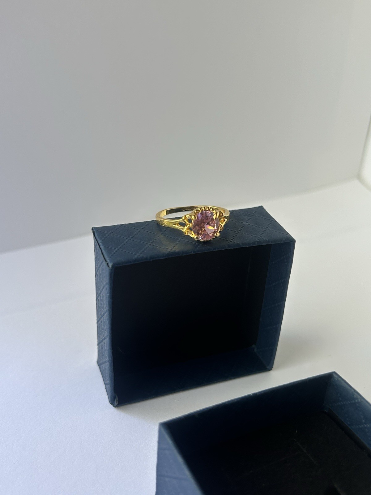 Vintage Pink Cubic Zirconia Ring Gold Plated Womens Size 9.5