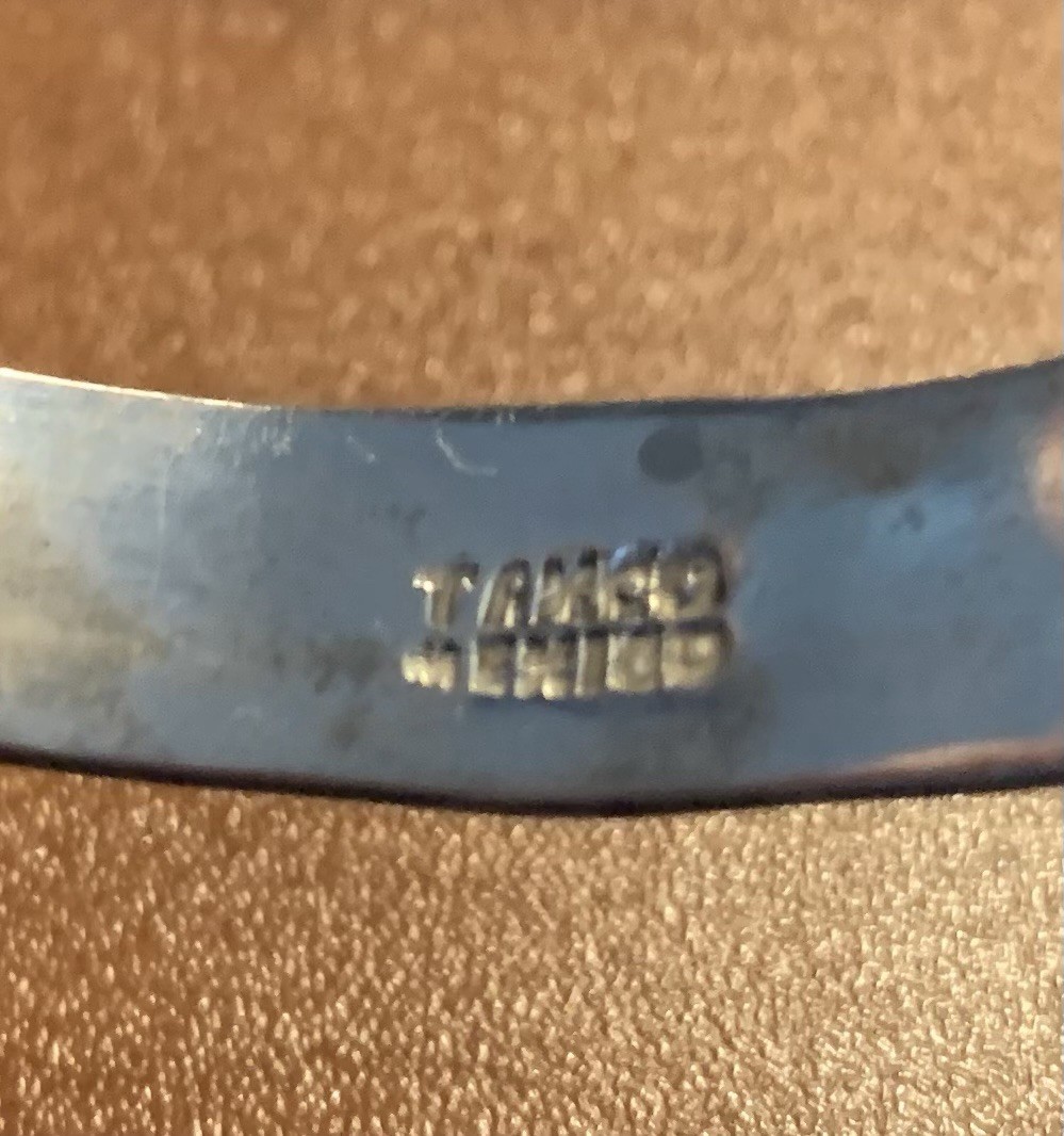 Sterling Silver 925 Egyptian Bangle Bracelet Taxco Mexico 18 Grams 2 3/4″ Diam.