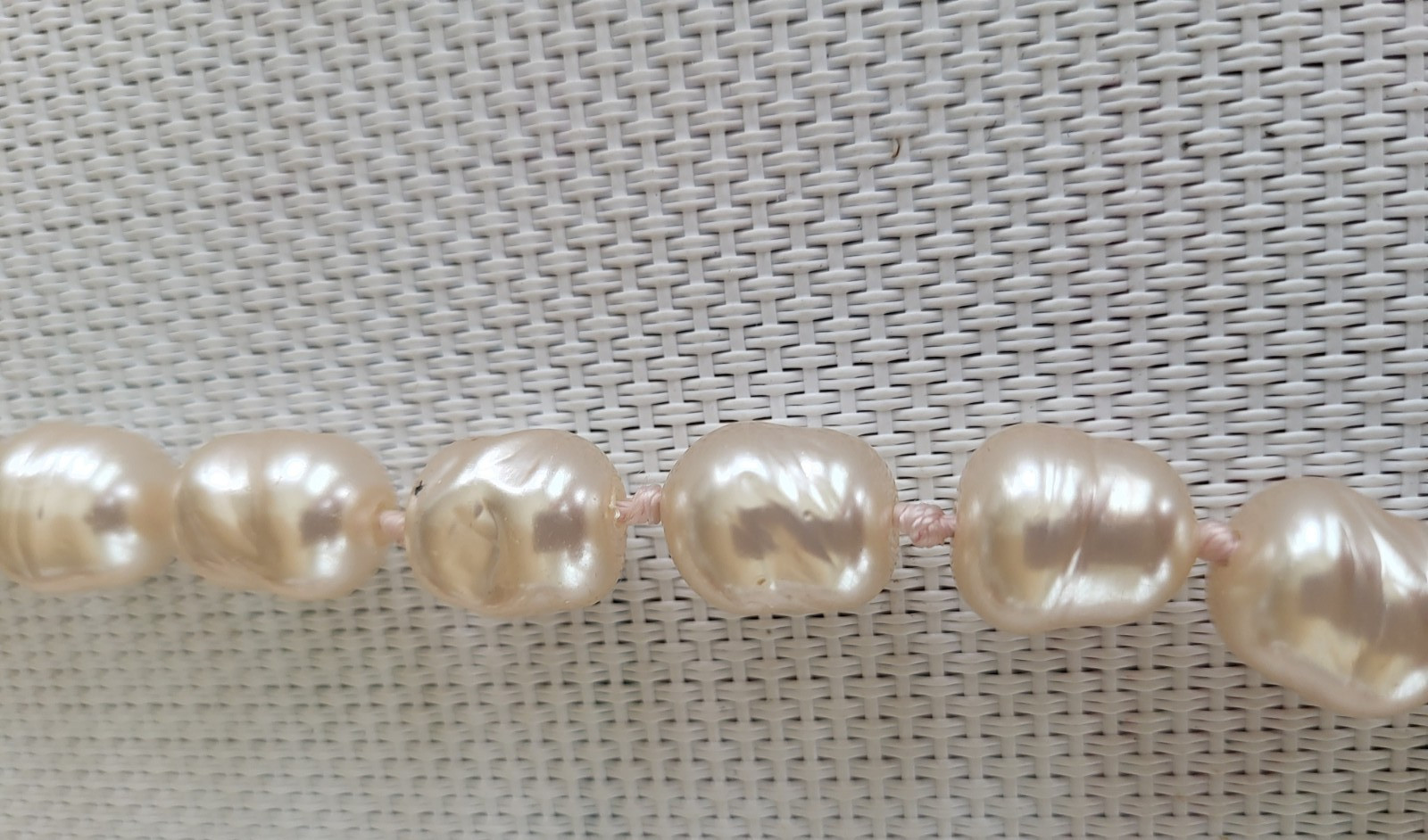 Vintage Signed Les Bernard Baroque Faux Pearls Cream Hand Knotted 29”Necklace