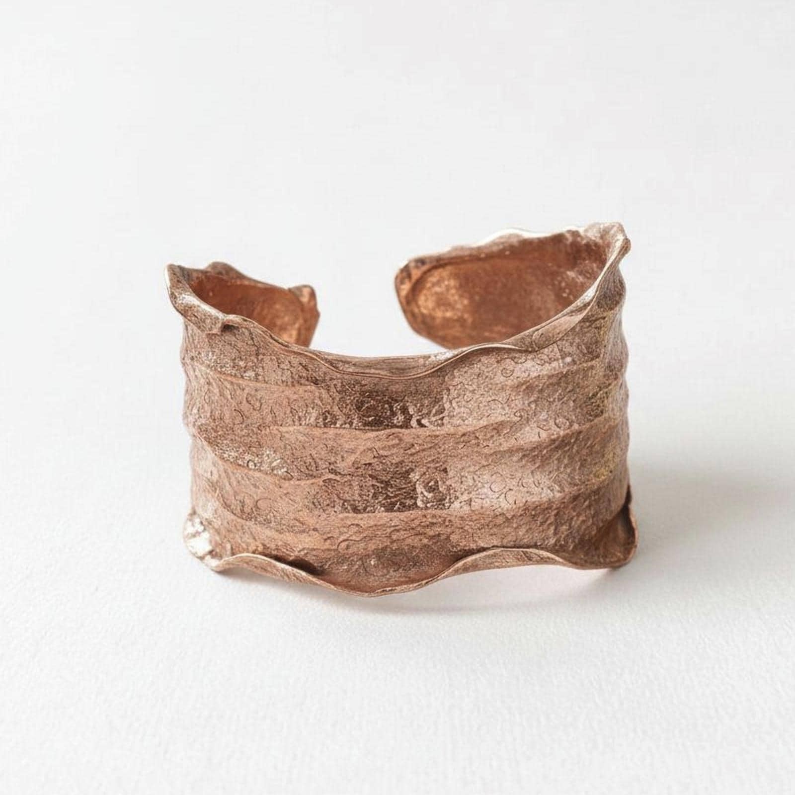Copper Cuff Bracelet Solid Copper Crinkled Torn Edge Adjustable Style