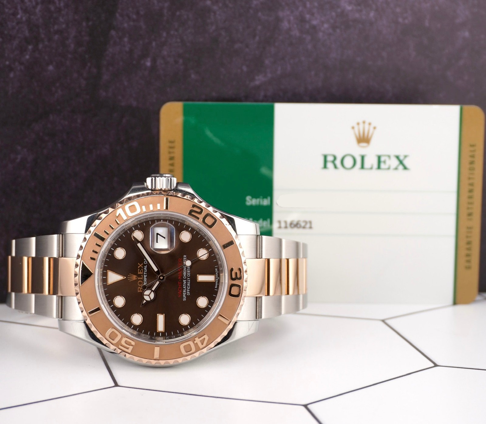 Rolex Yacht-Master 40mm Oyster 18k Rose Gold & Steel Watch Chocolate Dial 116621