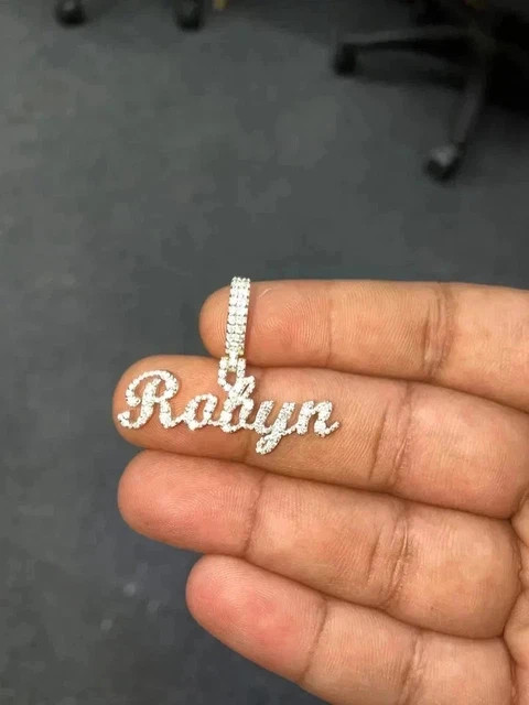 1.10Ct Round Cut Real Moissanite Custom Name Charm Pendant 14K White Gold Plated