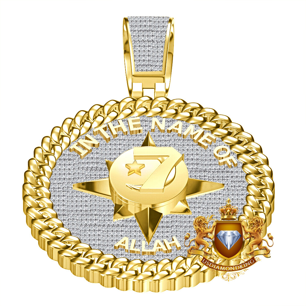 Genuine 2.00 Ct. VVS1 MOISSANITE Diamond Five-Percent Nation Allah Charm Pendant