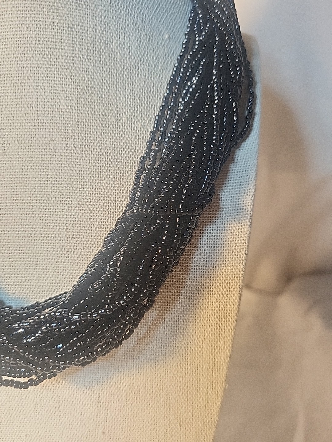 Multiple Strand Seed Bead Necklace Charcoal 16″