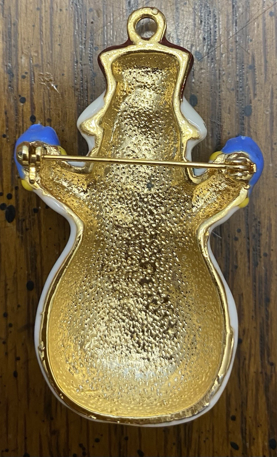 2 1/8” Colorful Enamel Gold Tone Sparkling Snowman Brooch Pin & Pendant