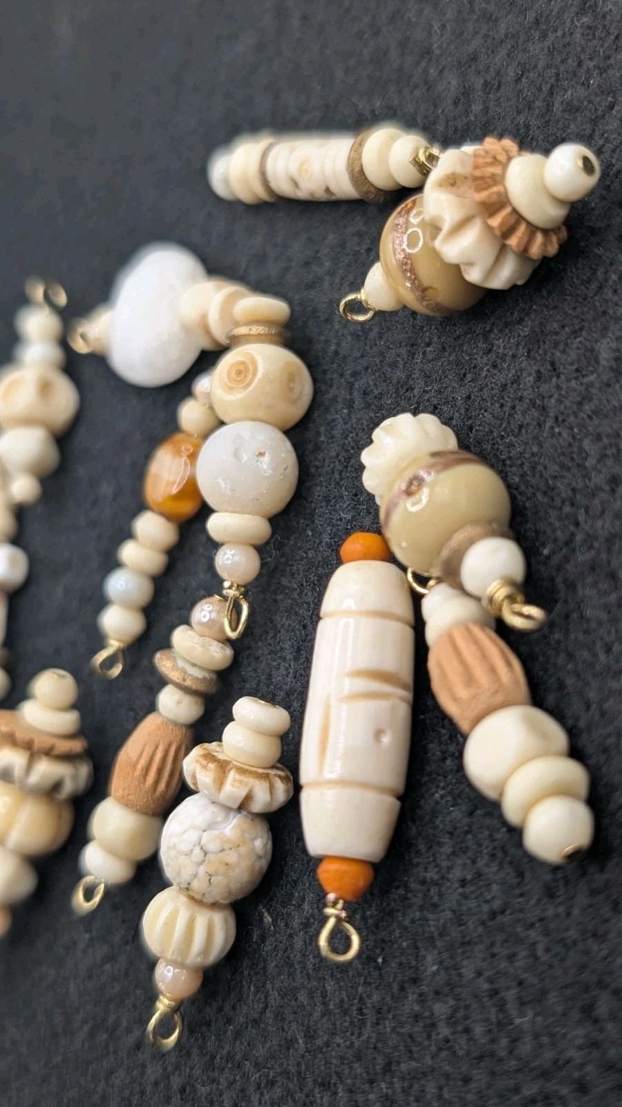 Carved Ivory Wood Mixed Beaded Charm Boho Bag: DIY Projects Craft 🤍🤎