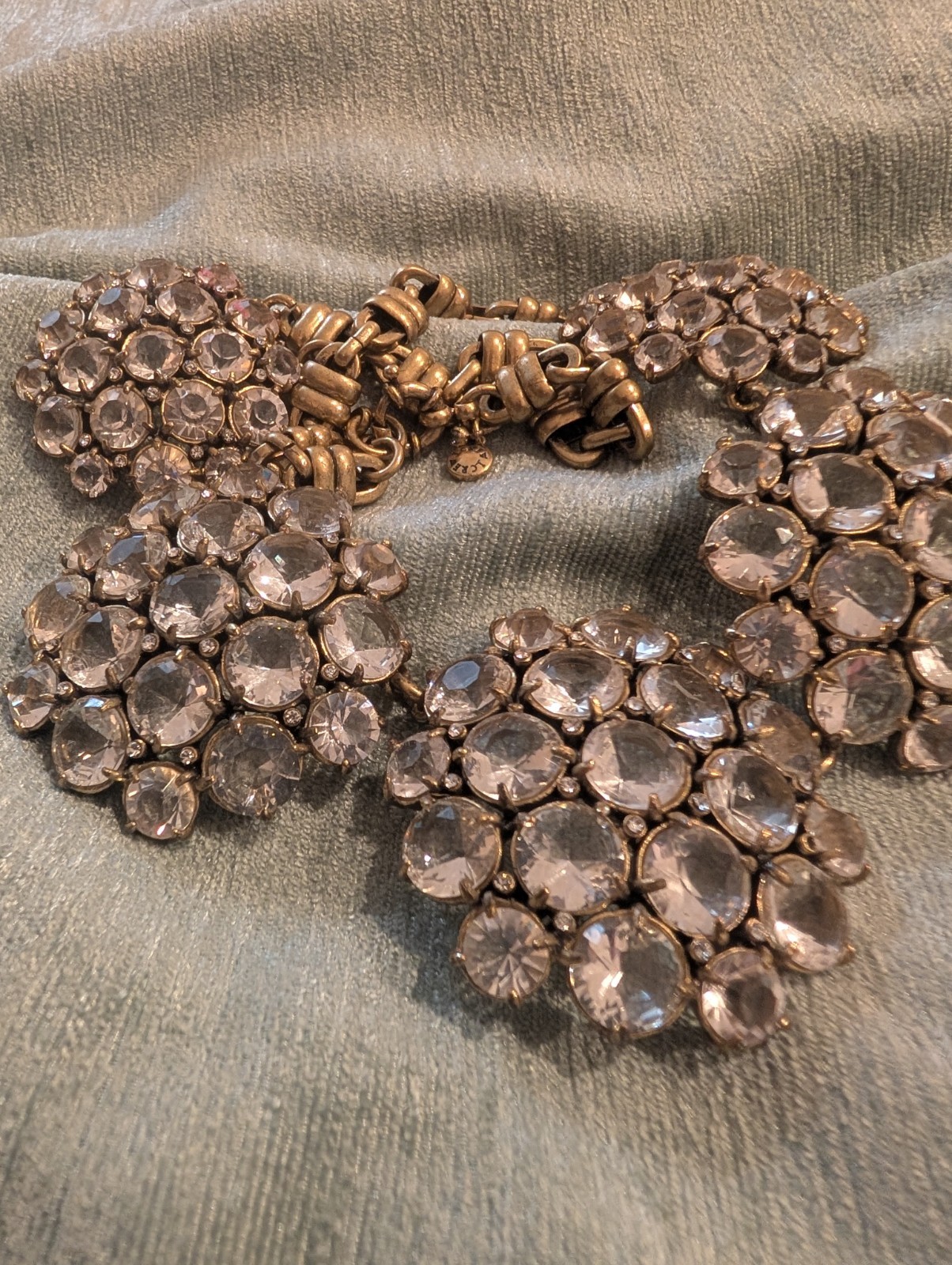 J.Crew Signed Gold Tone Clear Crystal Cluster Bib Statement Necklace Adjustable