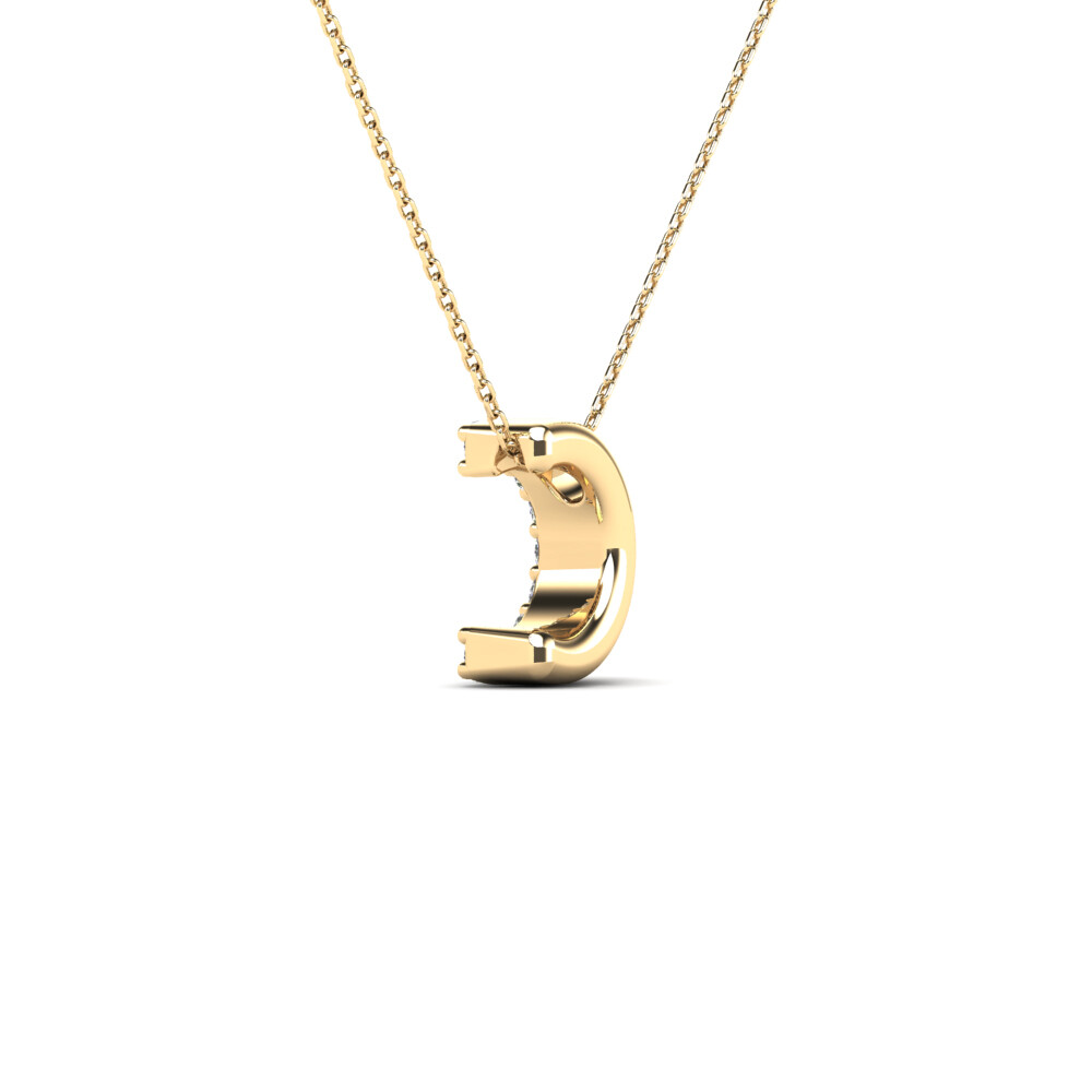 0.09 Ct Natural Diamond Initial “C” Pendant Necklace In 14K Yellow & White Gold