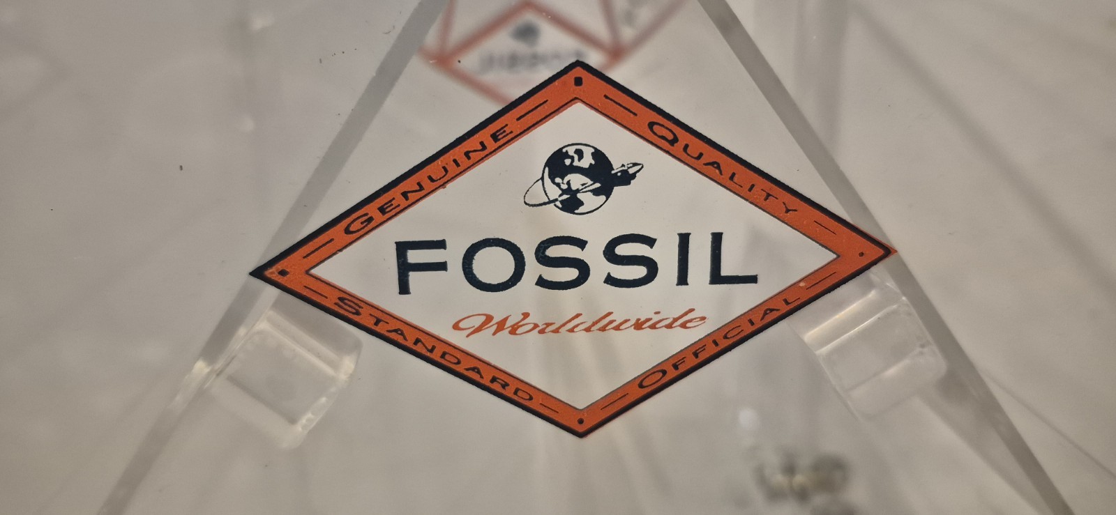 Vintage FOSSIL Watch Acrylic Counter Top Display Case Double Sided Rotating