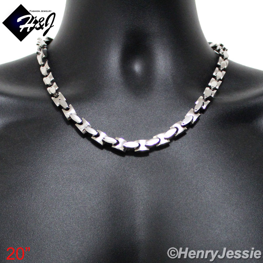 18-40″MEN Stainless Steel 6mm/8mm Silver Interlock Bone Link Chain Necklace*N137