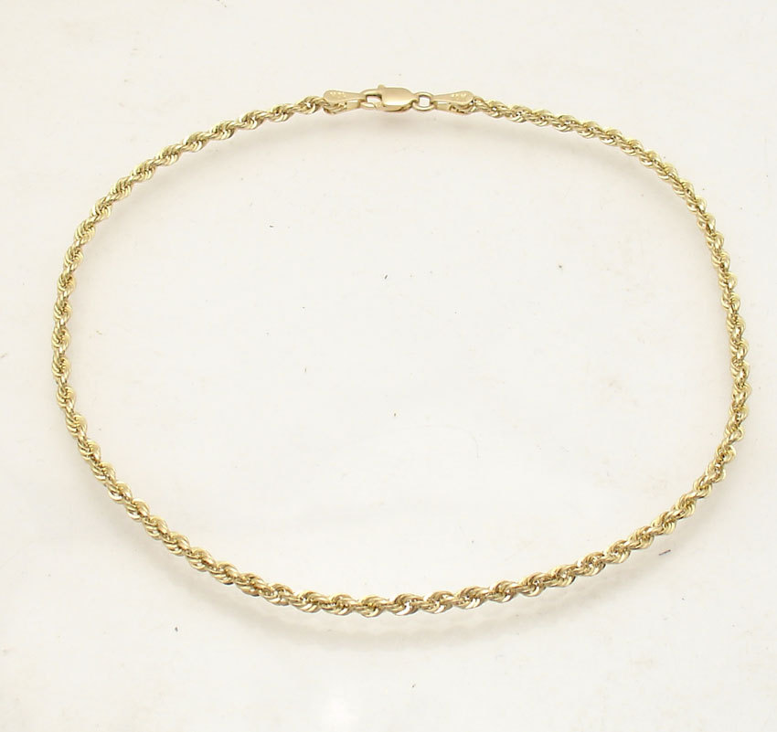 10″ 2.50mm Twisted Rope Chain Ankle Bracelet Anklet Real 10K Yellow Gold