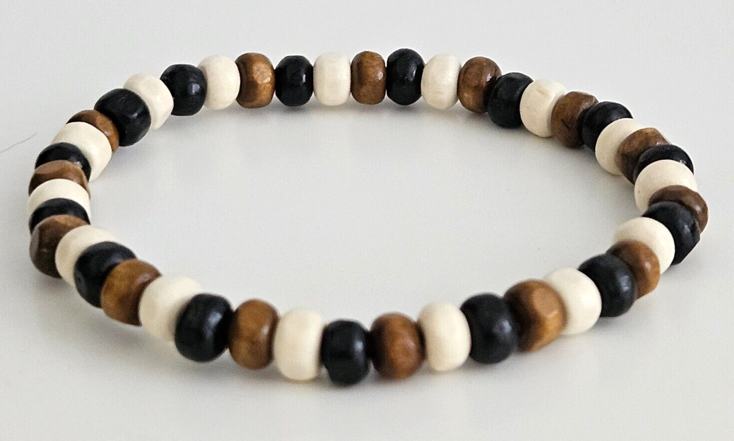 Mens / Womens Wooden Bead Stacker Bracelet – Black White Brown Mix – 5 Sizes