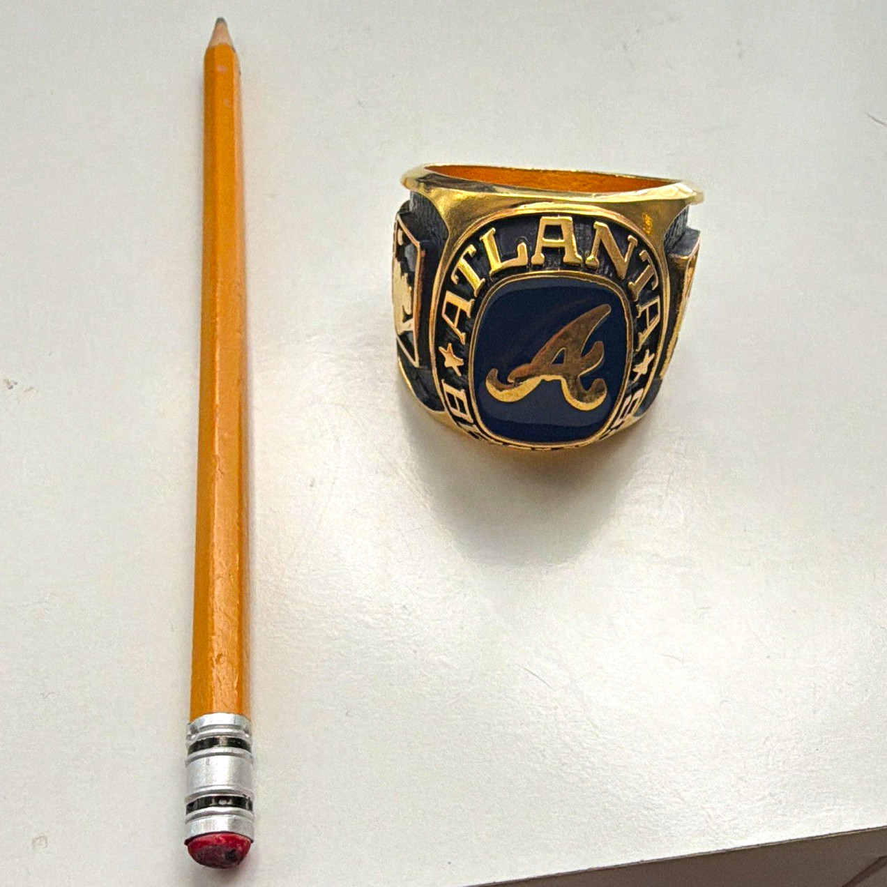 Atlanta Braves MLB Championship Style Ornamental Ring Gold Blue Black Unisex