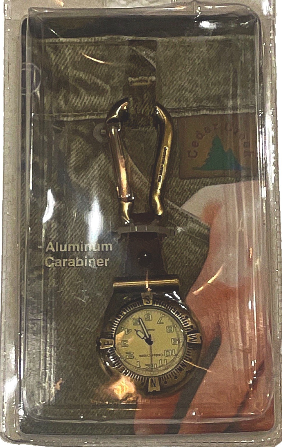 Cedar Creek Carabiner Clip Quartz Analog Watch, Aluminum Case Brown Leather