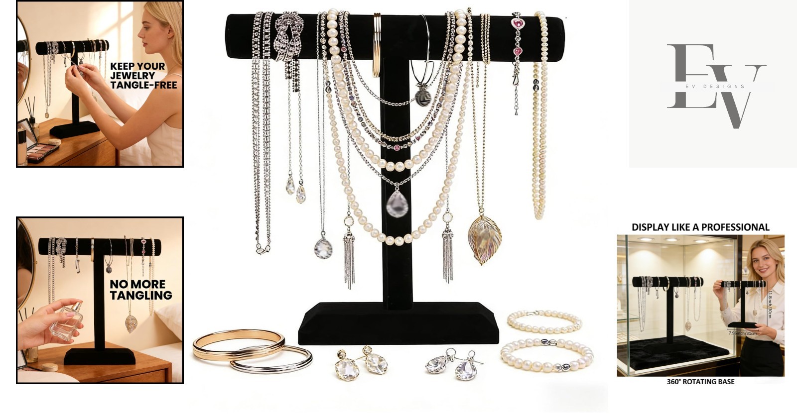 Compact Velvet T-Bar Jewelry Stand – Ideal for Home & Store Display Solutions