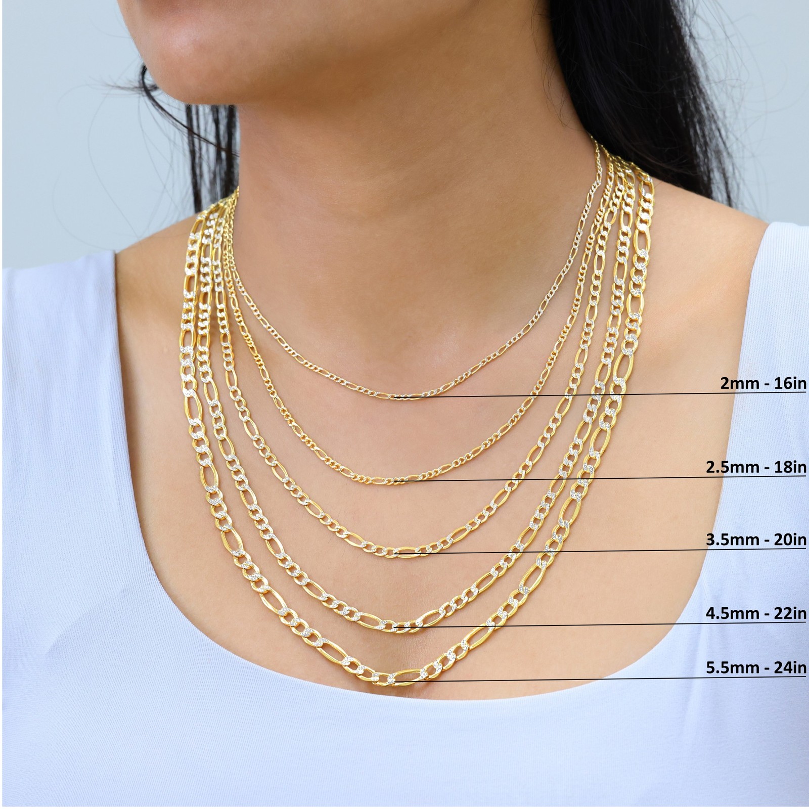 10K Yellow Gold 2mm-9mm Diamond Cut Figaro Pave Chain Necklace Bracelet 7″- 30″