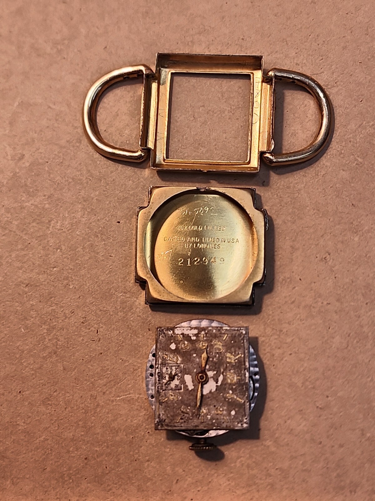 1940’s Longines 10L 10K Yellow GF Hinged Lug Driver’s Watch For Parts/Repairs