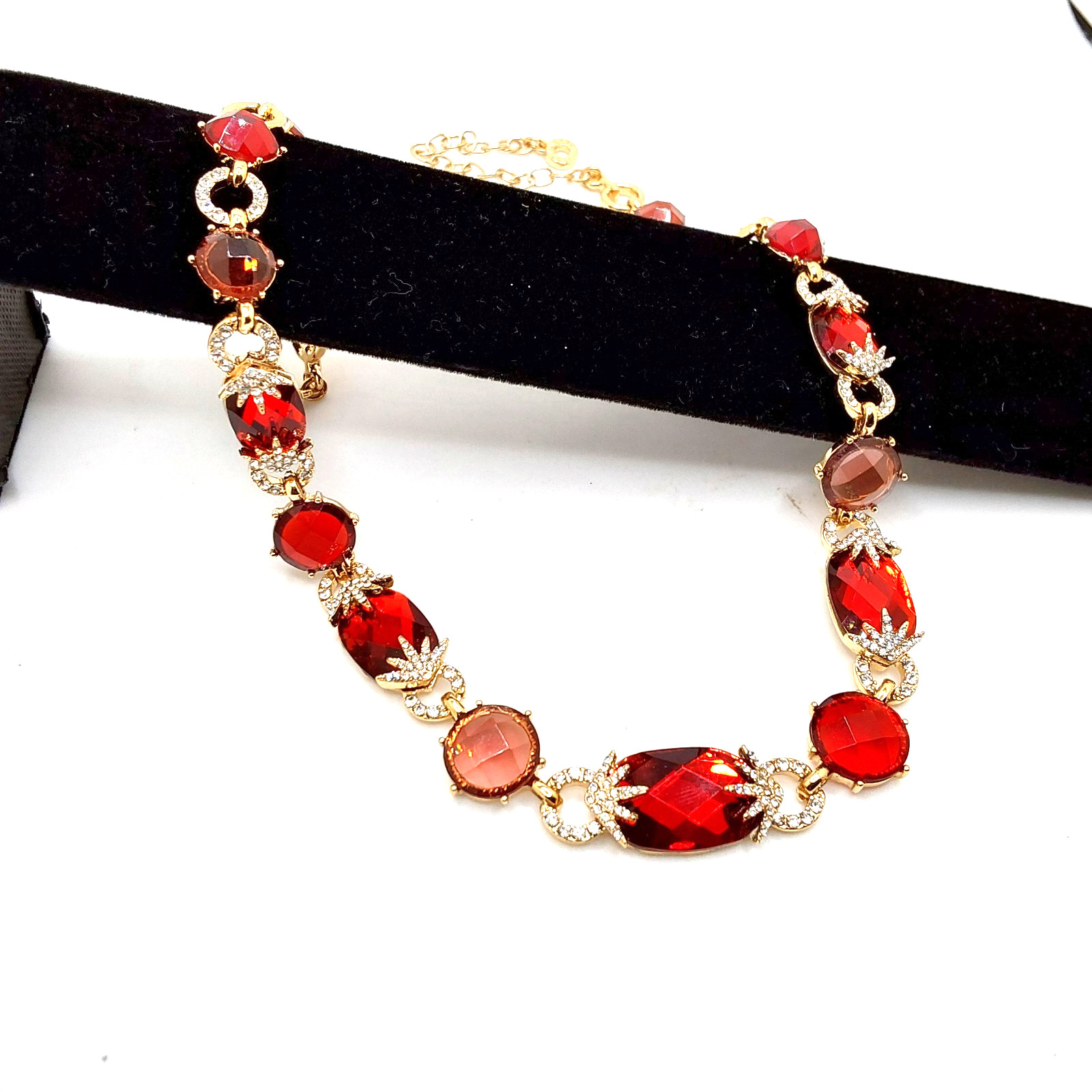 Anne Klein Beautiful Elegant Pave Siam Stone Collar Necklace