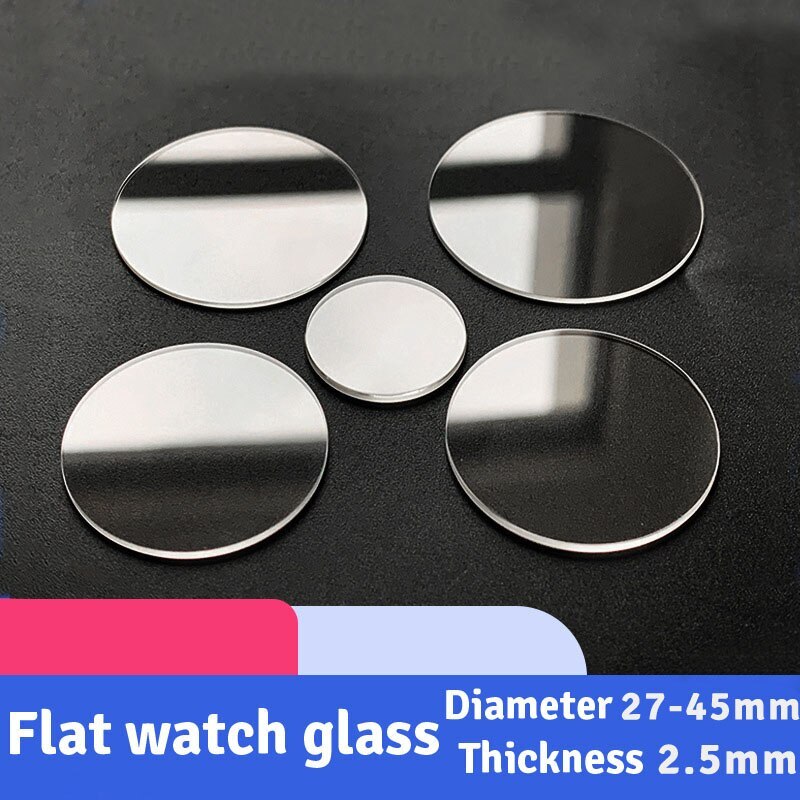 2PCS Flat 2.5mm Thickness Watch Crystal 27mm to 45mm Round Mineral Glass Parts