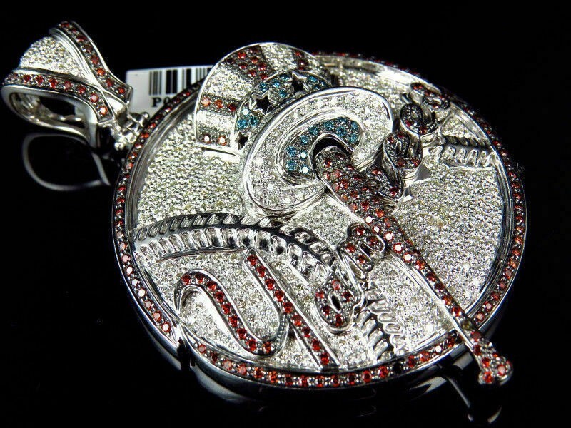 10K White Gold Over New York Yankees MLB Baseball Diamond Pendant 6.38 ct