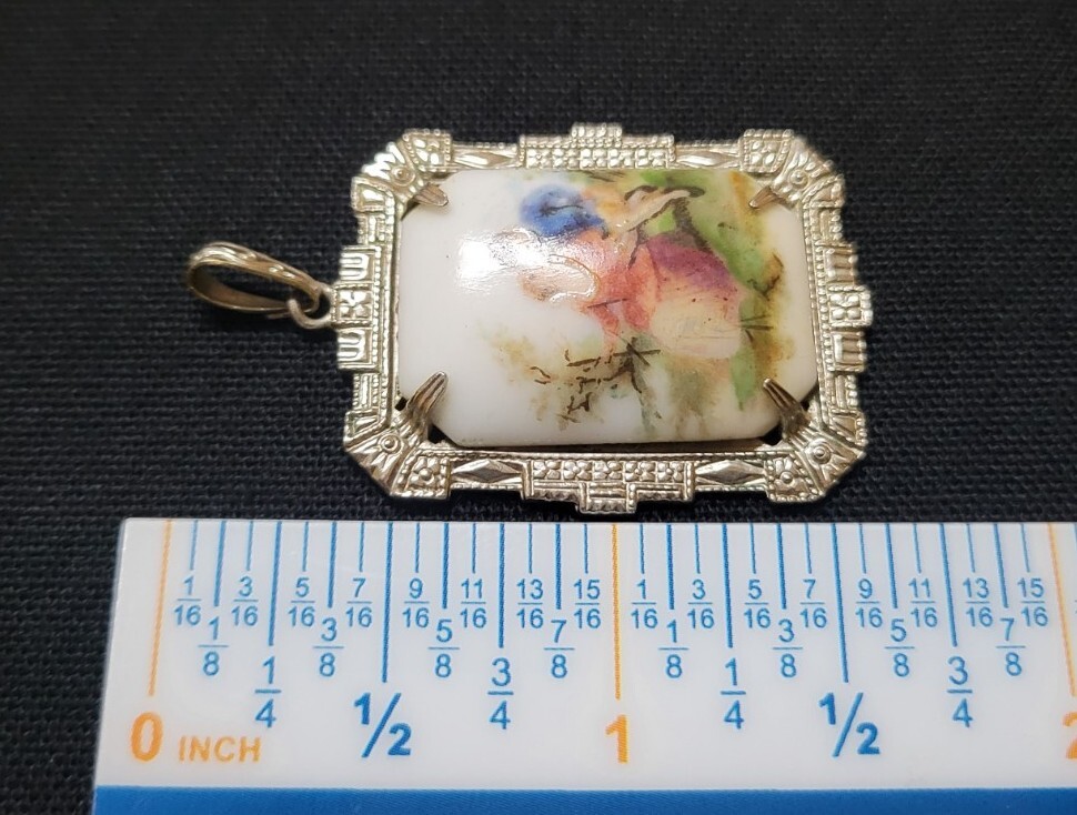 Antique Art Deco Ceramic Enamel Drop Pendant