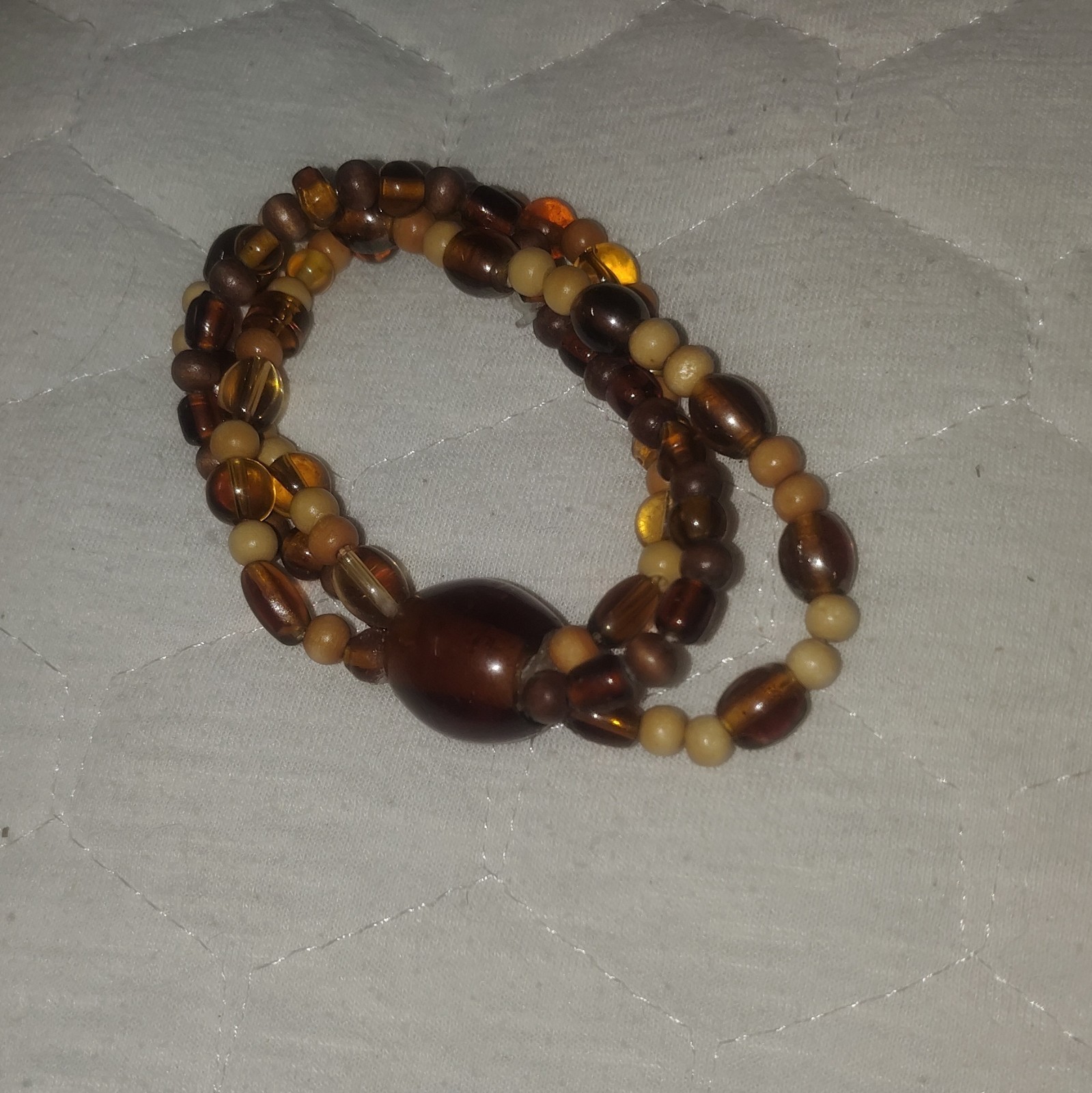 Brown Tan Amber Round Beaded Wrap Bracelet, Stackable Wood Plastic No Closure
