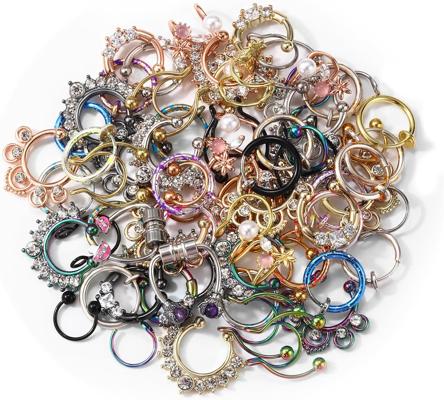 Non-Piercing Septum Ring, Random 20Pcs Fake Nose Hoop for Women Men, No Pain Fau
