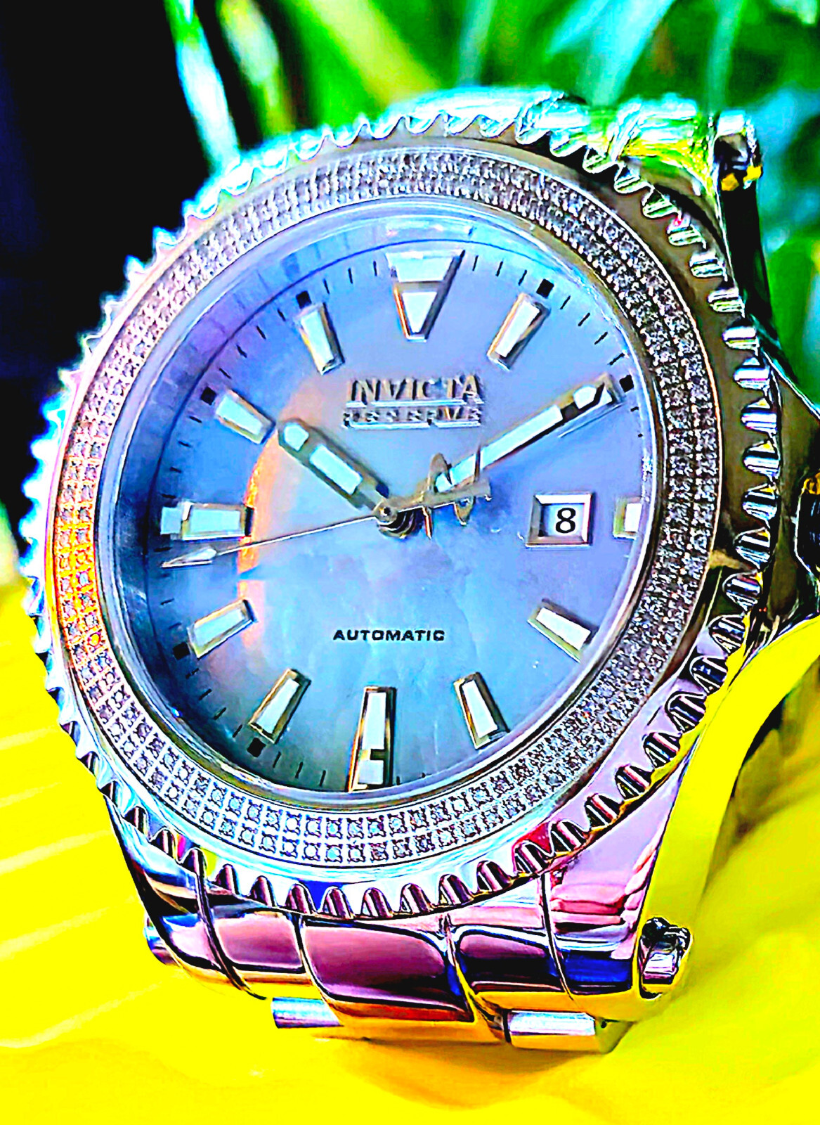 INVICTA RESERVE PRO DIVER LE DIAMOND, SAPPHIRE SWISS ETA AUTO PLATINUM MOP WATCH