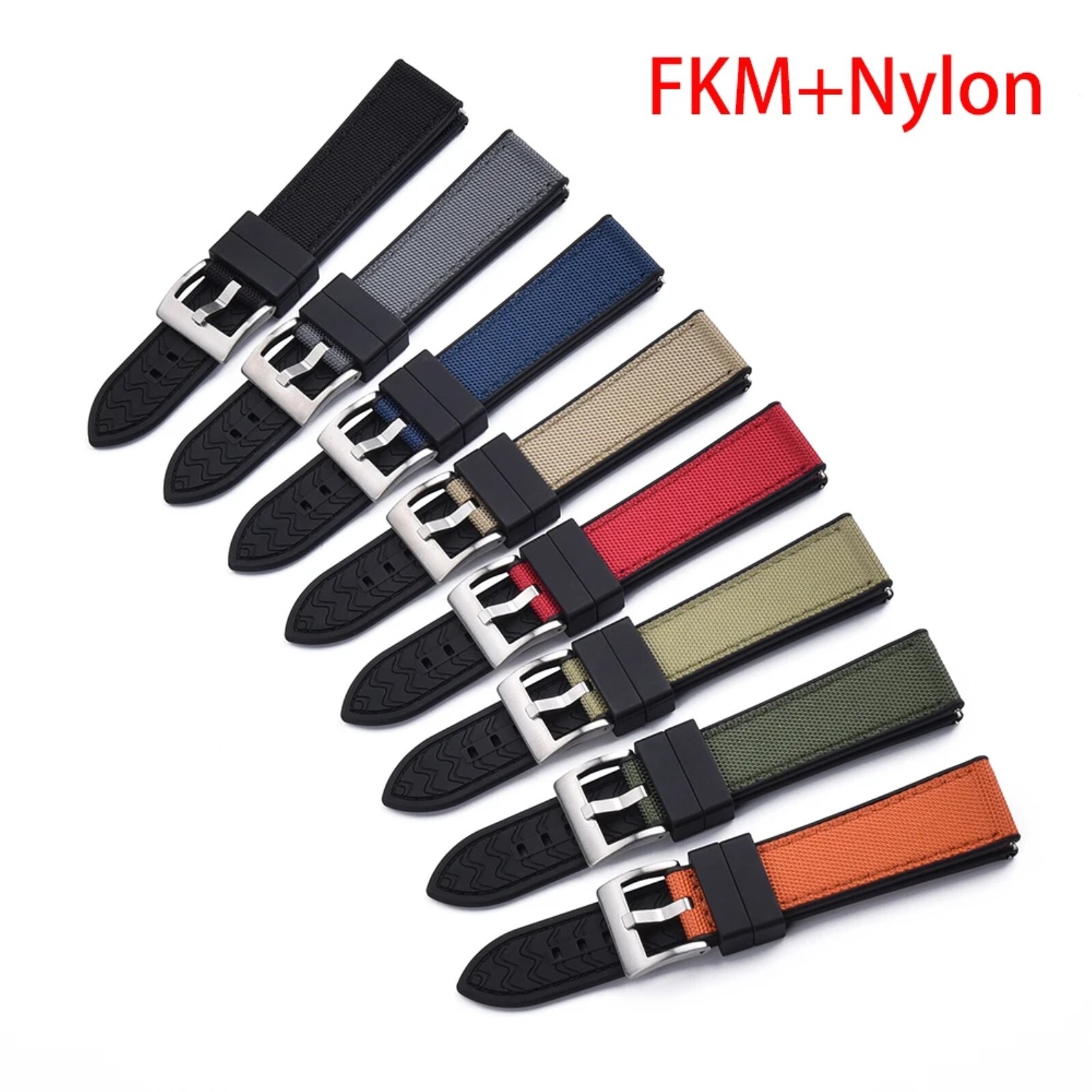 20 22mm Nylon Rubber Dive Watch Strap Hybrid Canvas Quick Release Band
