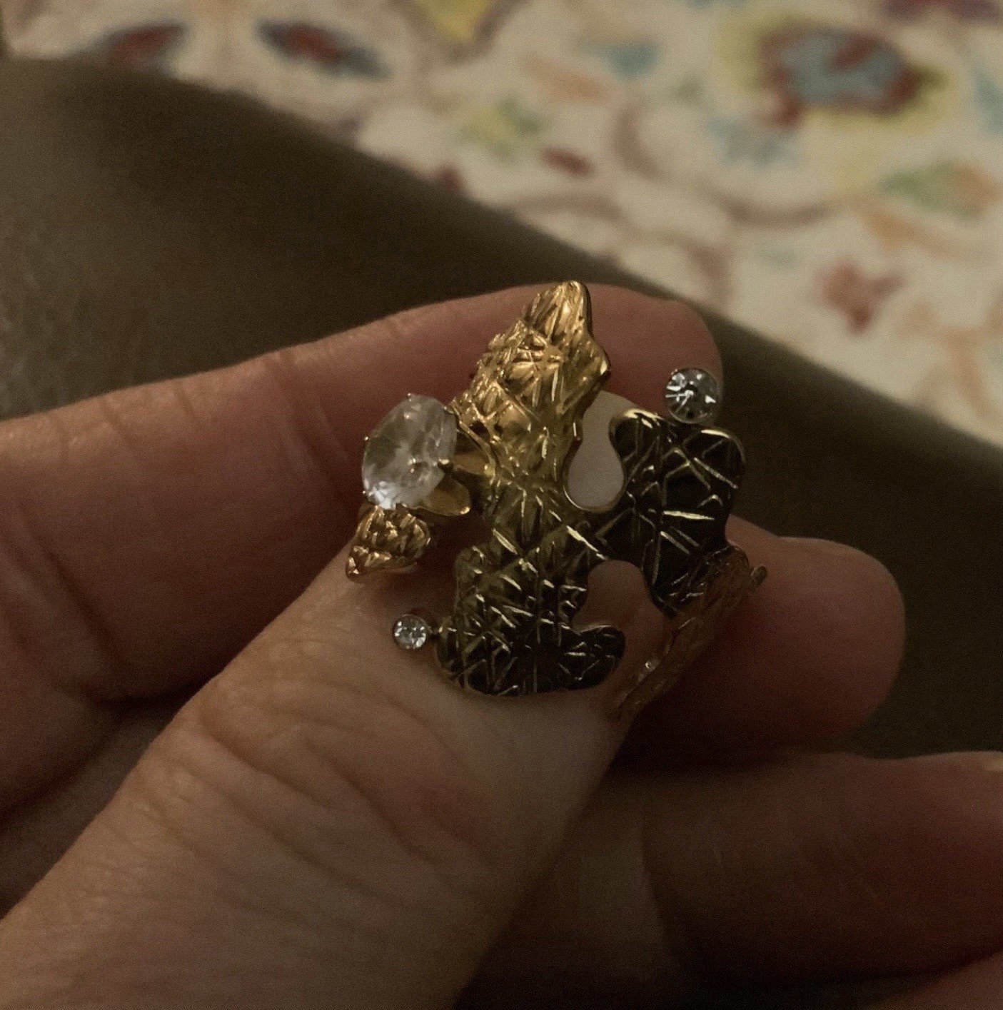 Anthropologie Abstract Gold Ring Modern Crystal Sz 6 7 Boho Molten Art Deco Y2K