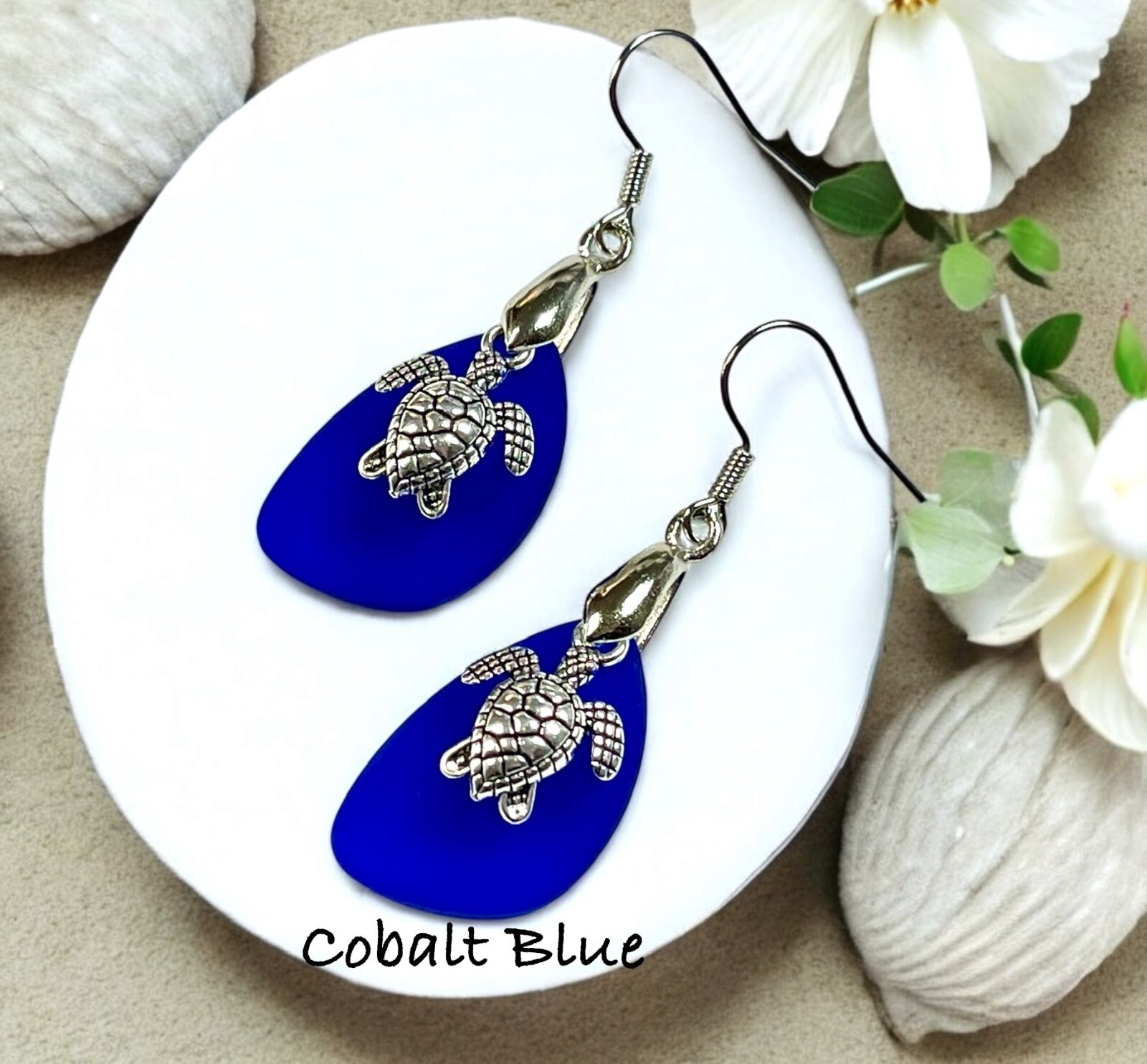 Turtle Earrings, Sea Glass Turtle Earrings,.925 Sterling Silver Ear Wires
