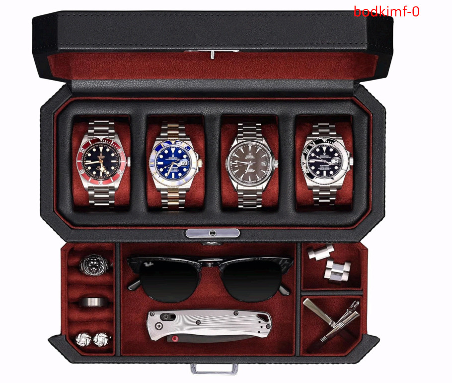 4 Slot Leather Watch Box with Valet Drawer – Luxury Case Display Jewelry