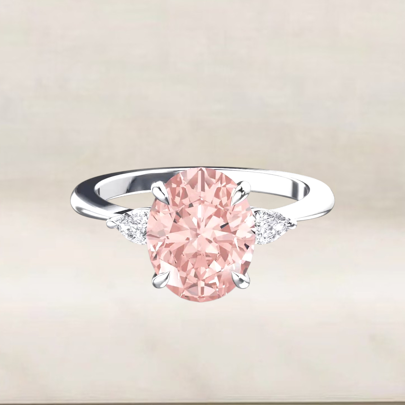 Oval Cut 3.20 Ct IGI Lab Created Diamond Ring Fancy Intense Pink 18k White Gold