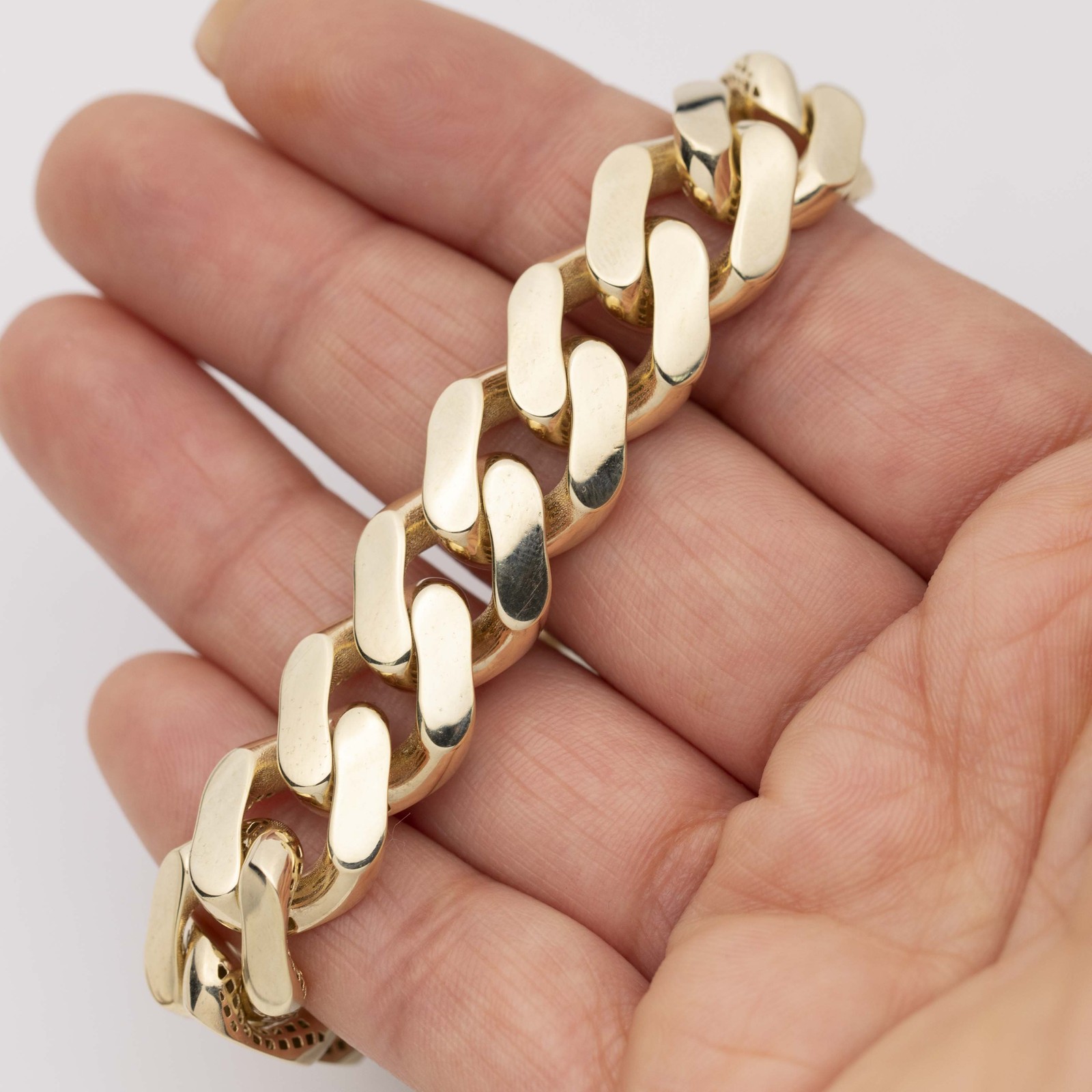 13mm Miami Cuban Royal Link Plain Box Clasp Bracelet Real 10K Yellow Gold
