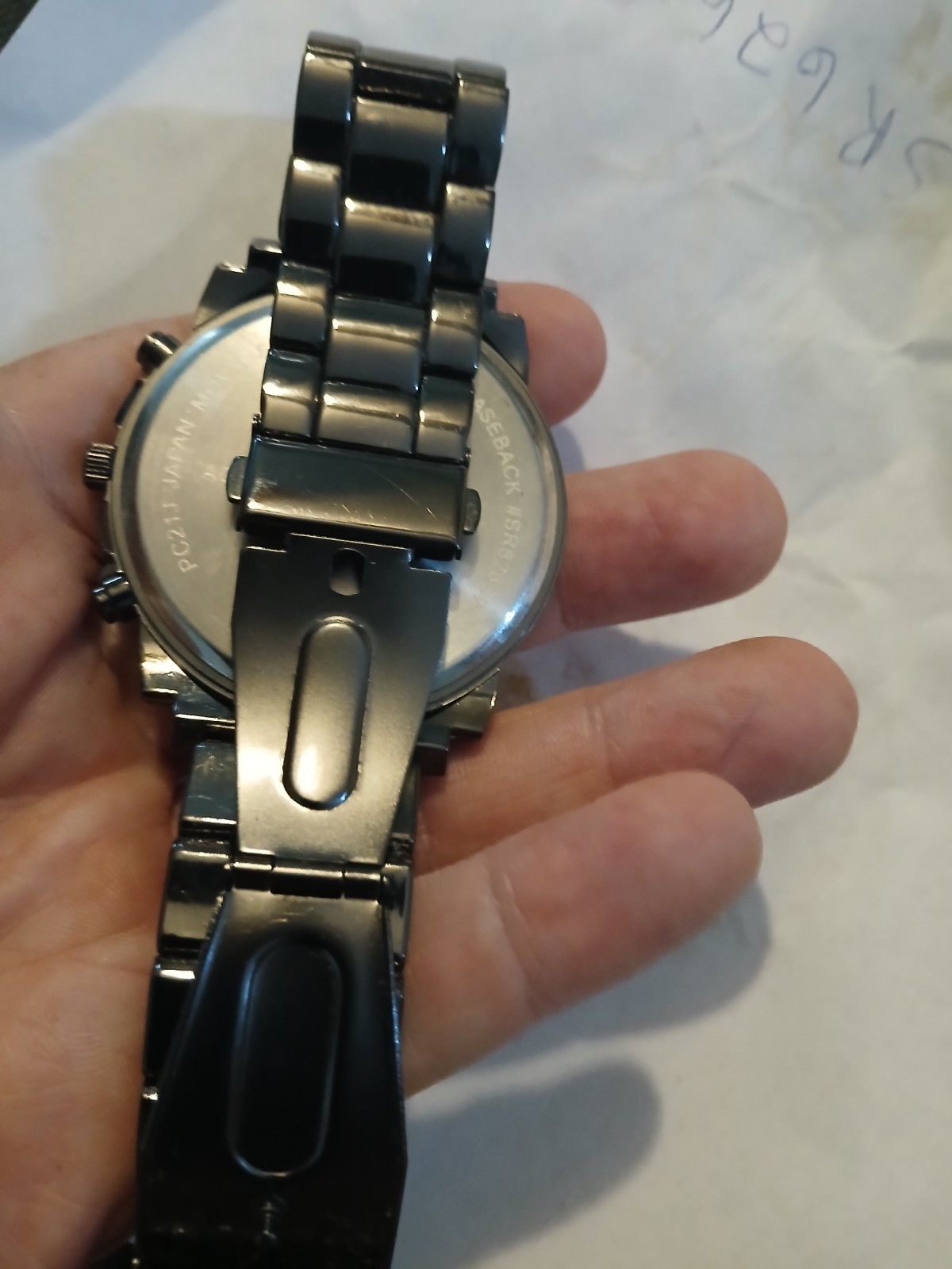 Accutime Watch Corp Men’s 8” Black Watch Metal BAND AND STONES