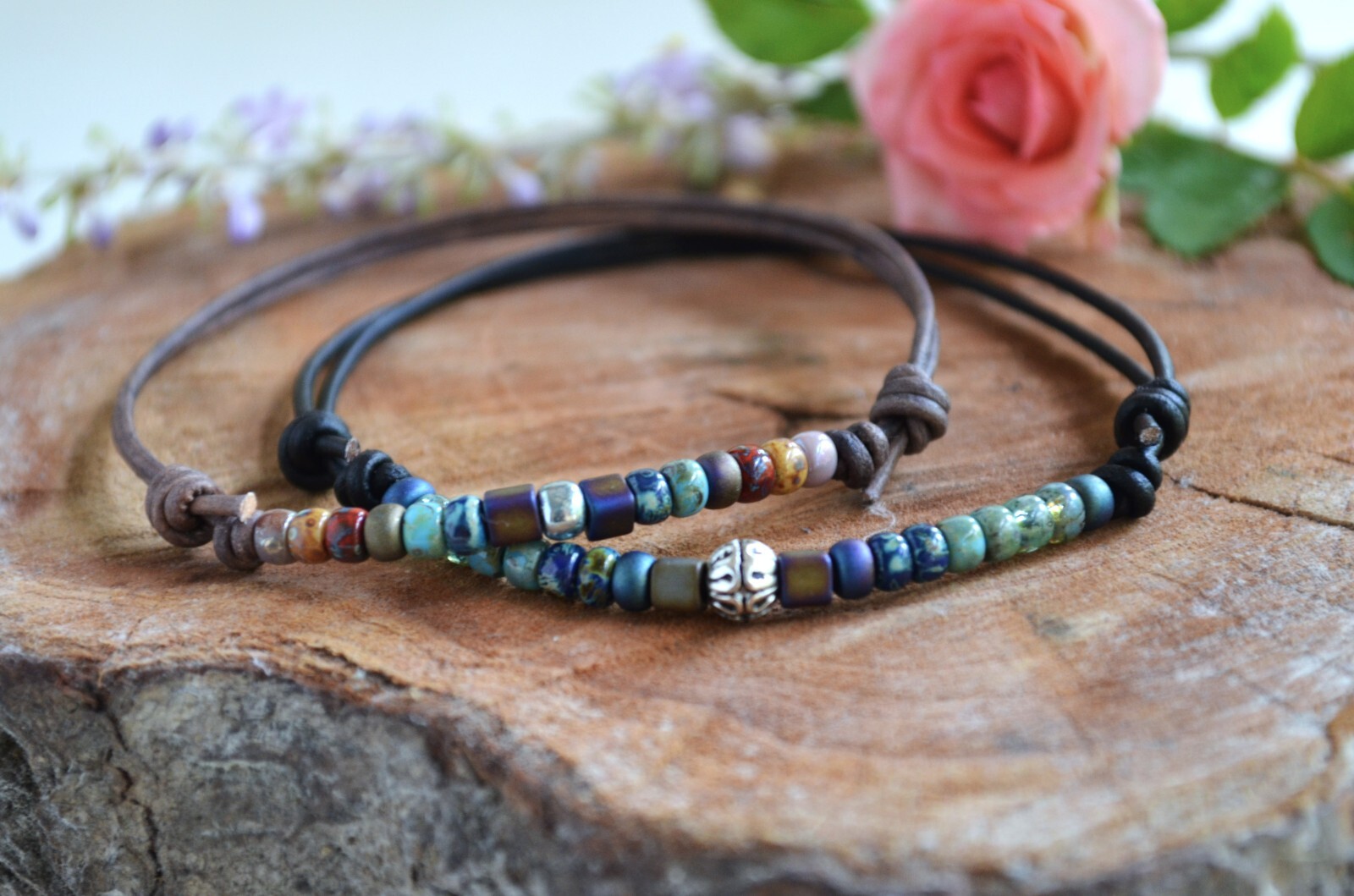 Multi-Color Bead Leather Anklet Beaded Ankle Bracelet Women’s Ankle Jewelry