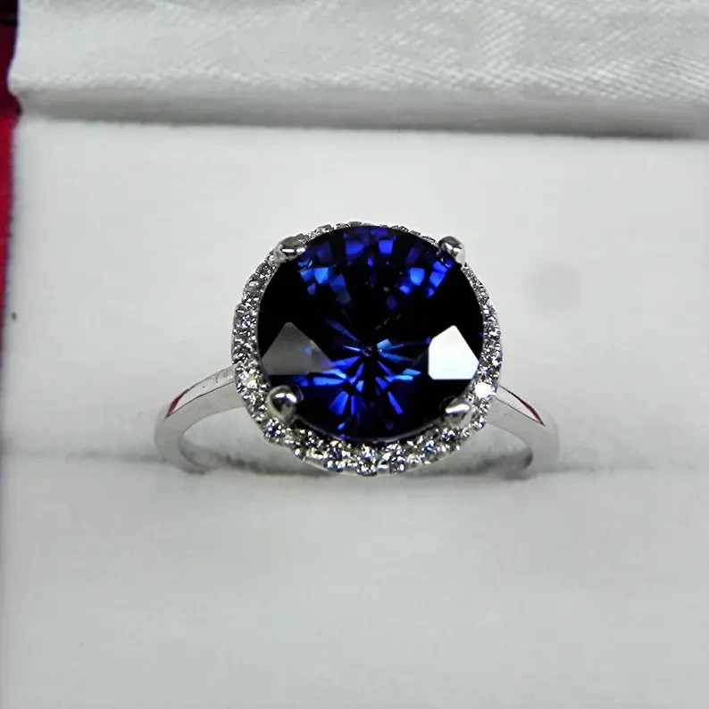 4.30 Ct Round Cut Natural Sapphire Diamond Engagement Ring 14K White Gold Size 8