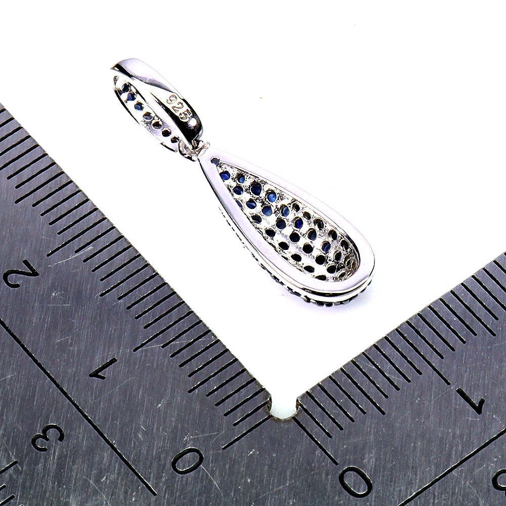 925 Sterling Silver Pendant Blue Sapphire Round Diamond Cut Gemstone Jewelry