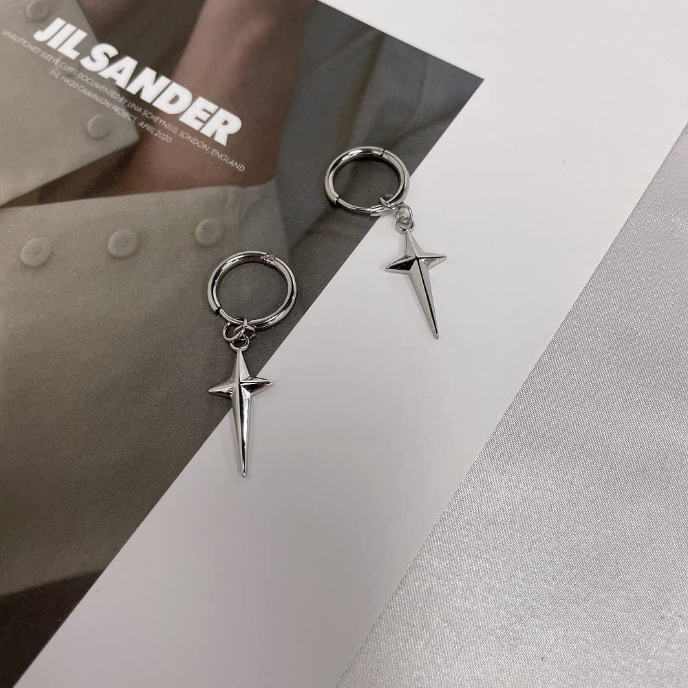 Newzenro Punk Cross Star Dangle Drop Huggie Small Hoop Earrings For Men Women