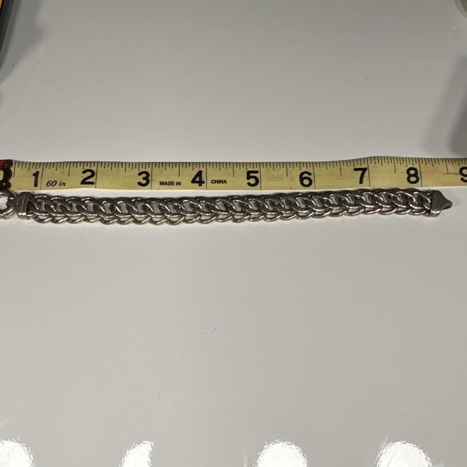 Silver Curb Link Chain Bracelet, Spring Ring Clasp, 7.6-8 in, No Stone